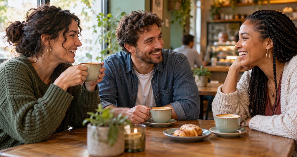 Friends laughing together or a coffee meetup